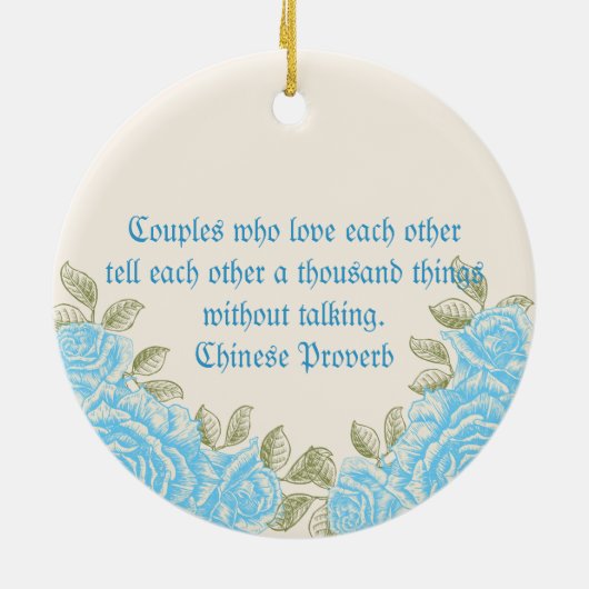  blauw roos Eerste kerstfoto van het paar Keramisch Ornament (Achterkant)