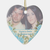  blauw roos Eerste kerstfoto van het paar Keramisch Ornament (Rechts)