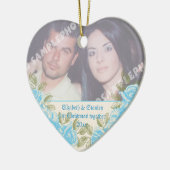  blauw roos Eerste kerstfoto van het paar Keramisch Ornament (Links)