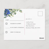 Blauw Roos Elegant Quinceanera Vooraf gericht RSVP Briefkaart (Achterkant)