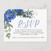 Blauw Roos Elegant Quinceanera Vooraf gericht RSVP Briefkaart (Voorkant)