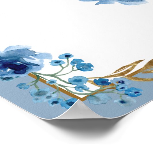 Blauw Roos en bladgoud Quinceanera Welkom Poster (Hoek)