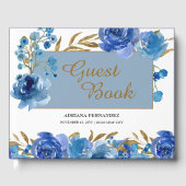 Blauw Roos en bladgoud Viering Gastenboek (Voorkant)