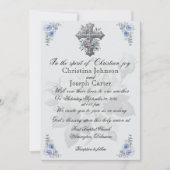Blauw Roos en Cross Christelijke huwelijksuitnodig Kaart (Voorkant)