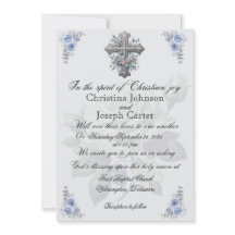 Blauw Roos en Cross Christelijke huwelijksuitnodig