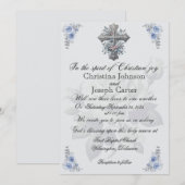 Blauw Roos en Cross Christelijke huwelijksuitnodig Kaart (Voorkant / Achterkant)
