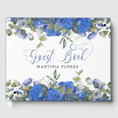 Blauw Roos en Eucalyptus Elegant Bloemen Gastenboek (Voorkant)