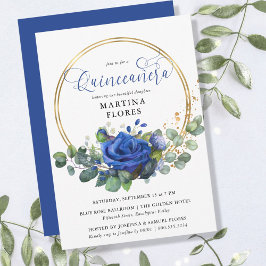 Blauw Roos en Eucalyptus Elegant Quinceanera Kaart