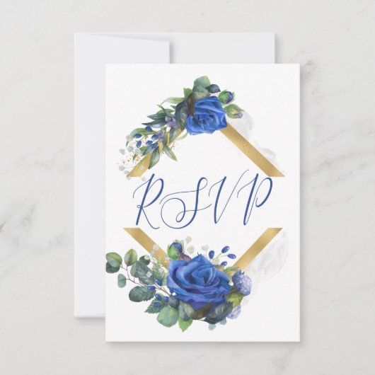 Blauw Roos en Eucalyptus Elegant Quinceanera RSVP Kaartje (Voorkant)