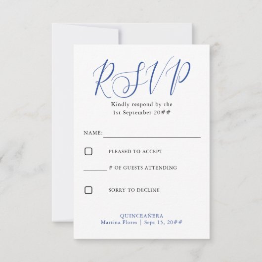 Blauw Roos en Eucalyptus Elegant Quinceanera RSVP Kaartje (Achterkant)