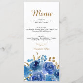 Blauw Roos en Gold Leaf Editable 3 cursussen Menu (Voorkant)