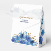 Blauw Roos en gouden bladeren Aangepaste Floral Bedankdoosjes (Voorkant Zijde)