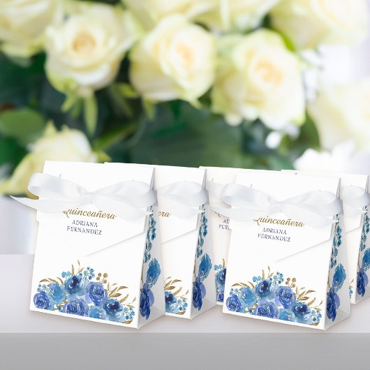 Blauw Roos en gouden bladeren Aangepaste Floral Bedankdoosjes