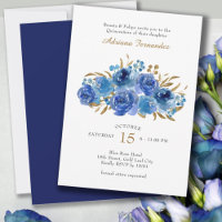Blauw Roos en goudleder Quinceanera