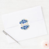 Blauw Roos en goudleder Quinceanera Ronde Sticker (Envelop)