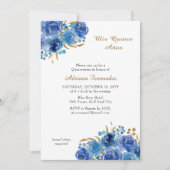 Blauw Roos en goudlef Quince Anos Quinceanera Kaart (Voorkant)