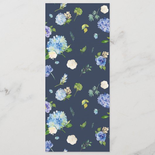 Blauw Roos en Hortensia Krans Vrijgezellenfeest Menu (Achterkant)