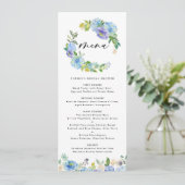 Blauw Roos en Hortensia Krans Vrijgezellenfeest Menu (Staand voorkant)