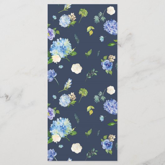 Blauw Roos en Hydrangea Floral Wreath Wedding Menu (Achterkant)