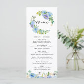 Blauw Roos en Hydrangea Floral Wreath Wedding Menu (Staand voorkant)