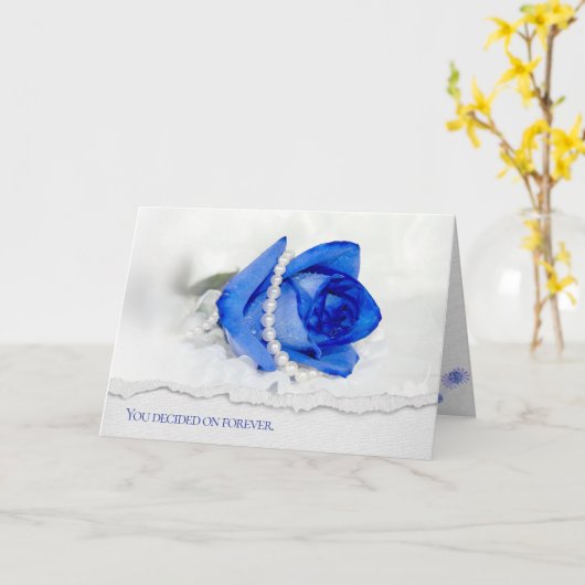 blauw roos en parels op wit kaart (Gele Bloem)