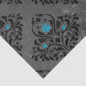 Blauw Roos en zwart Damask-decoupage Tissuepapier (Detail)