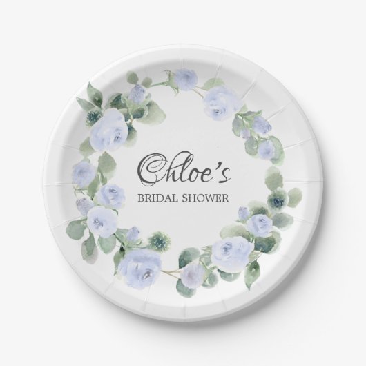 Blauw Roos Eucalyptus Bruiloft Feestservies Bord (Voorkant)