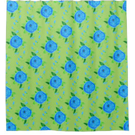 Blauw Roos Floral Art Shower Curtain Douchegordijn