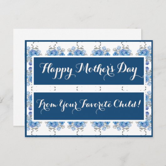 Blauw Roos Floral Pattern Briefkaart (Voorkant / Achterkant)