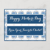 Blauw Roos Floral Pattern Briefkaart (Voorkant)