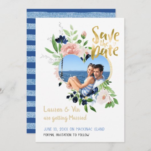 Blauw Roos Foto opslaan Datum Save The Date (Voorkant / Achterkant)