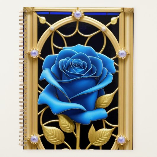 Blauw Roos Glas-in-Lood Ontwerp Planner (Voorkant)