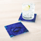 Blauw Roos Glazen Onderzetter (Schuin)