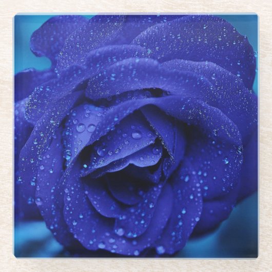 Blauw Roos Glazen Onderzetter (Voorkant)