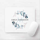 BLAUW ROOS GOLD FOLIAGE WATERVERF WREATH MONOGRAM MUISMAT (Met muis)