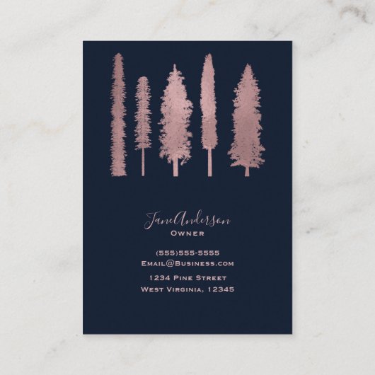 Blauw & Roos Goud Roze Bos Bosbomen Rustiek Visitekaartje (Achterkant)
