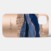 Blauw Roos Gouden Vloeibare Inkt Elegant Marmer Case-Mate iPhone Case (Achterkant (horizontaal))
