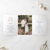 Blauw roos gouden wit foto kroonmonogram bruiloft drieluik programma (Binnen)
