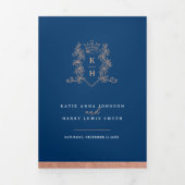 Blauw roos gouden wit foto kroonmonogram bruiloft drieluik programma (Cover)