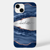Blauw roos gouden zilvernaamschrift Case-Mate iPhone case (Achterkant)