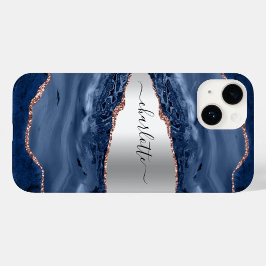 Blauw roos gouden zilvernaamschrift Case-Mate iPhone case (Achterkant (horizontaal))