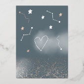 Blauw roos goudglitter over het maan baby shower folie uitnodiging (Achterkant)