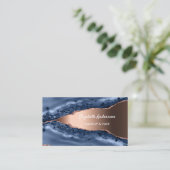 Blauw roos goudmager marmer elegant moderne QR-cod Visitekaartje (Staand voorkant)