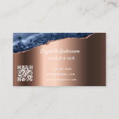 Blauw roos goudmager marmer elegant moderne QR-cod Visitekaartje (Achterkant)