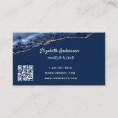 Blauw roos goudmager marmer elegant moderne QR-cod Visitekaartje (Achterkant)