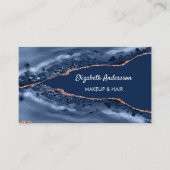 Blauw roos goudmager marmer elegant moderne QR-cod Visitekaartje (Voorkant)