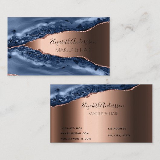 Blauw roos goudmakreel visitekaartje (Voorkant / Achterkant)