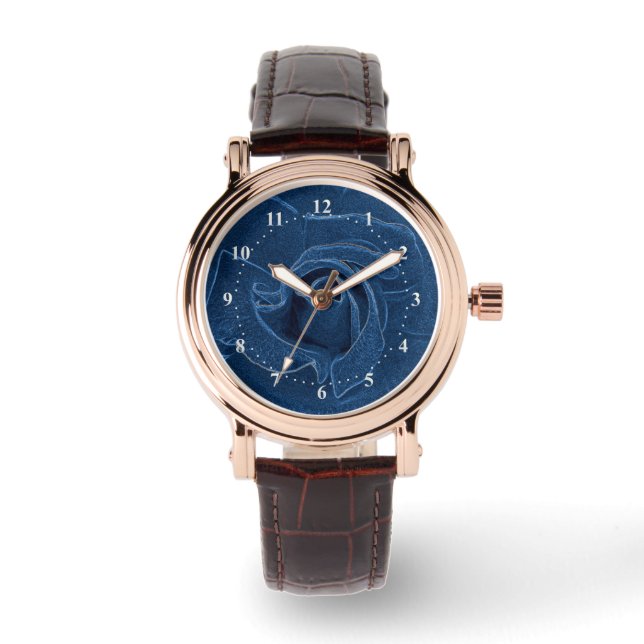 blauw roos horloge (Voorkant)