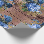 Blauw Roos hout Rustisch Vrijgezellenfeest Cadeaupapier (Hoek)