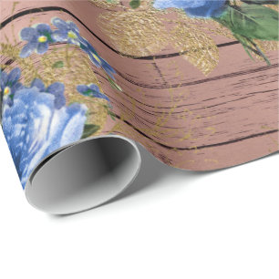 Blauw Roos hout Rustisch Vrijgezellenfeest Cadeaupapier